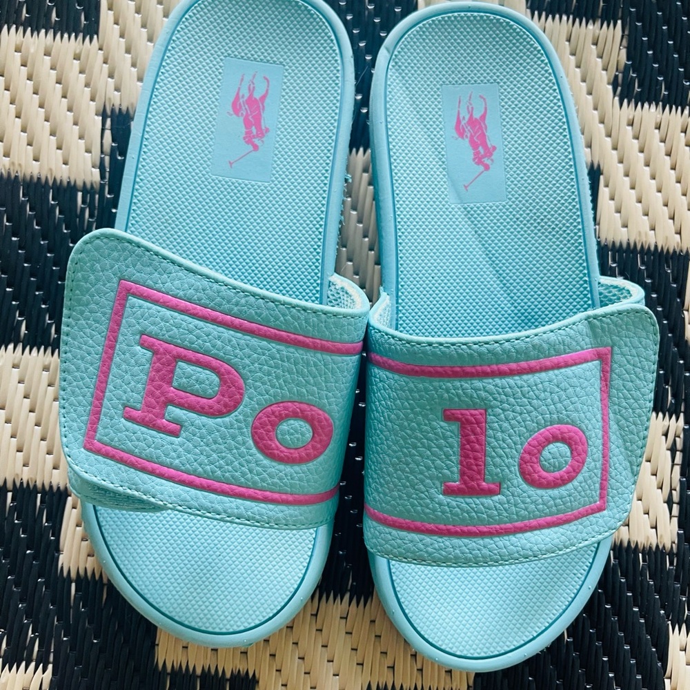 Polo by Ralph Lauren Kids Slide Sandals - Aqua and Pink